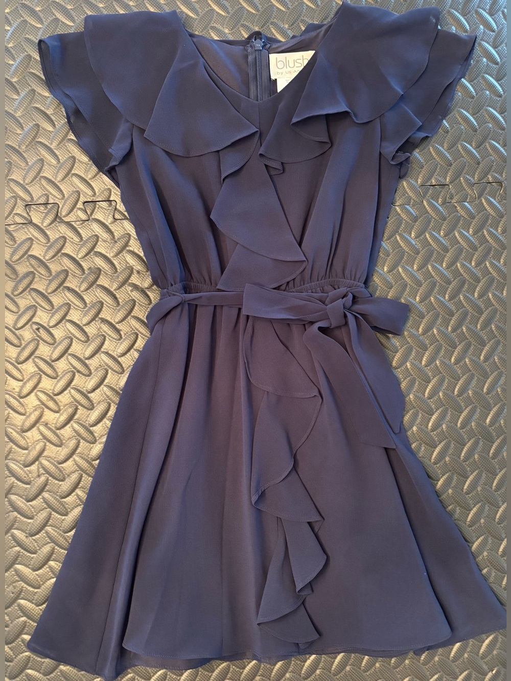 Blush by Angels Navy Ruffle Wrap Dress. Size 7.